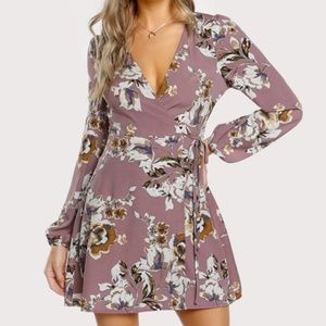 Long Sleeve Floral Wrap Dress